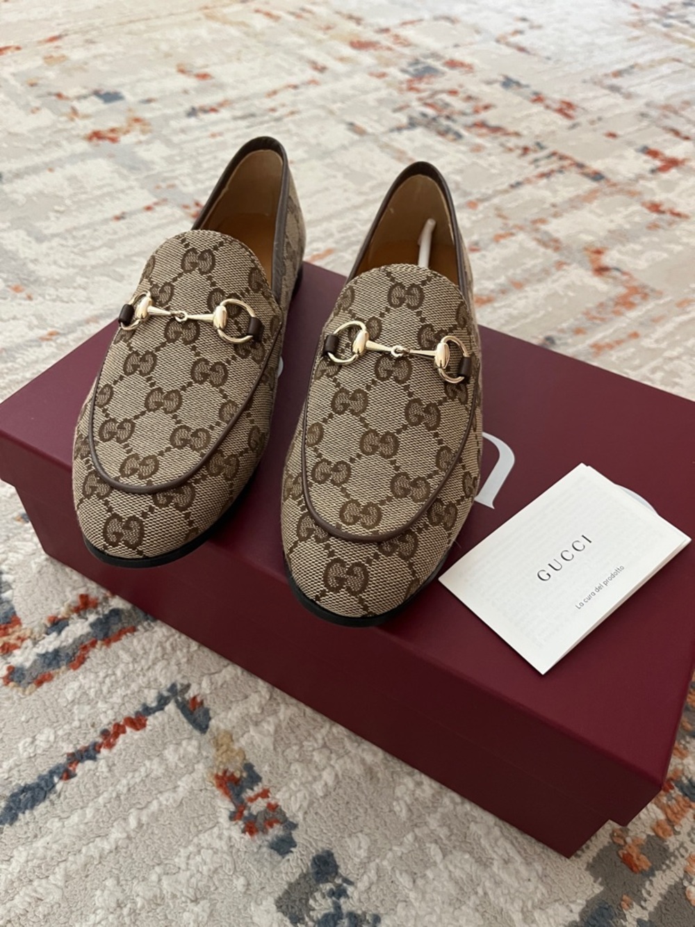 Gucci Beige Brown GG Canvas Horsebit Loafers